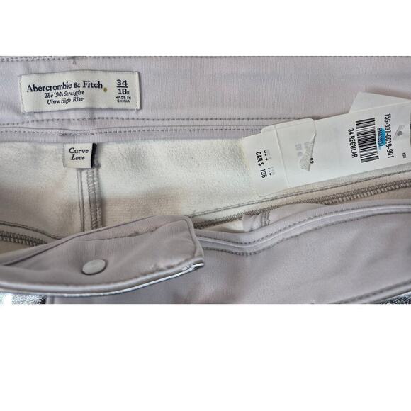 NWT Abercrombie & Fitch 90s Straight Curve Love Silver Vegan Leather Jeans 18 - Picture 4 of 5